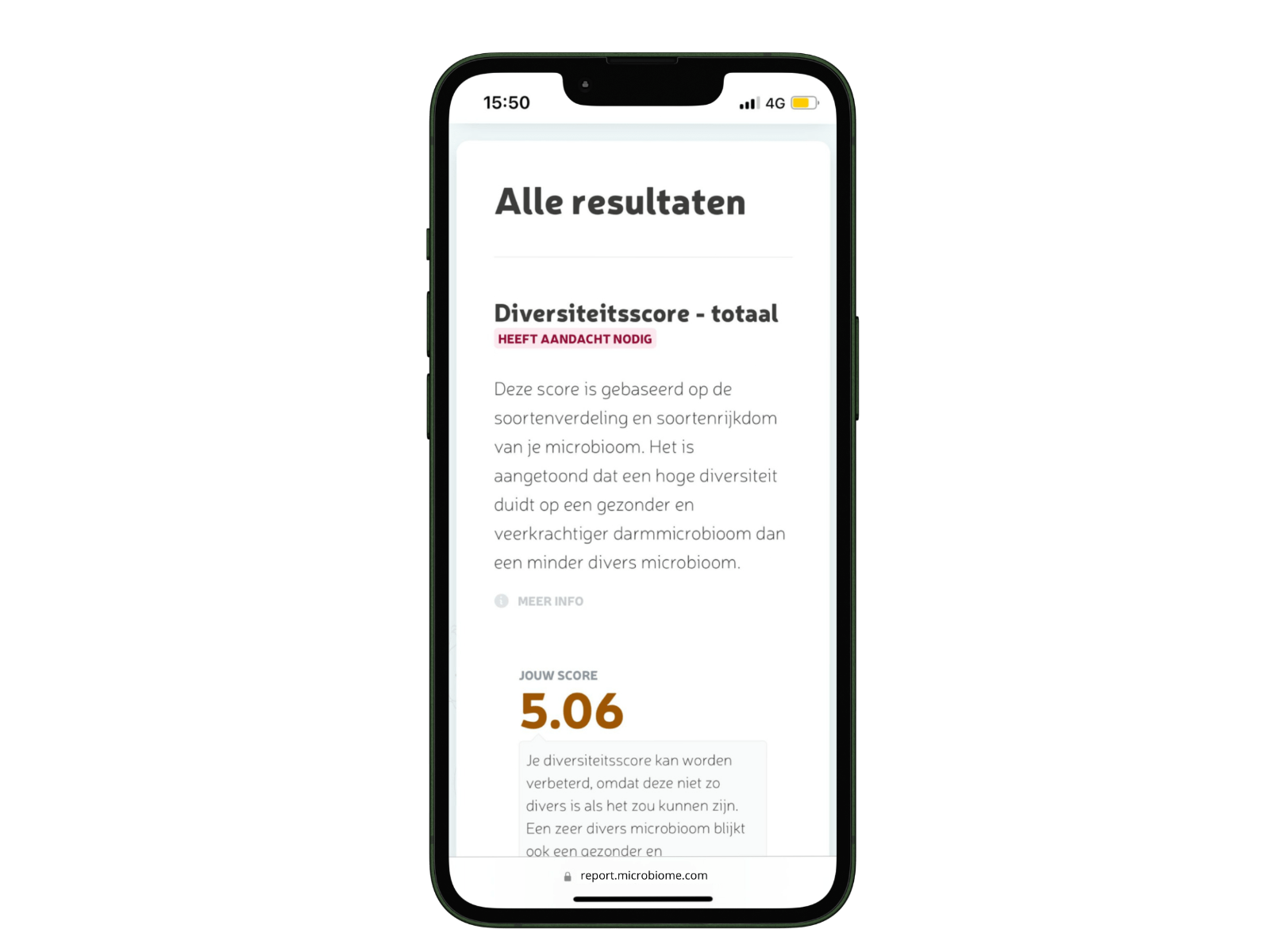 De resultaten van deze test zijn ook goed zichtbaar op je telefoon