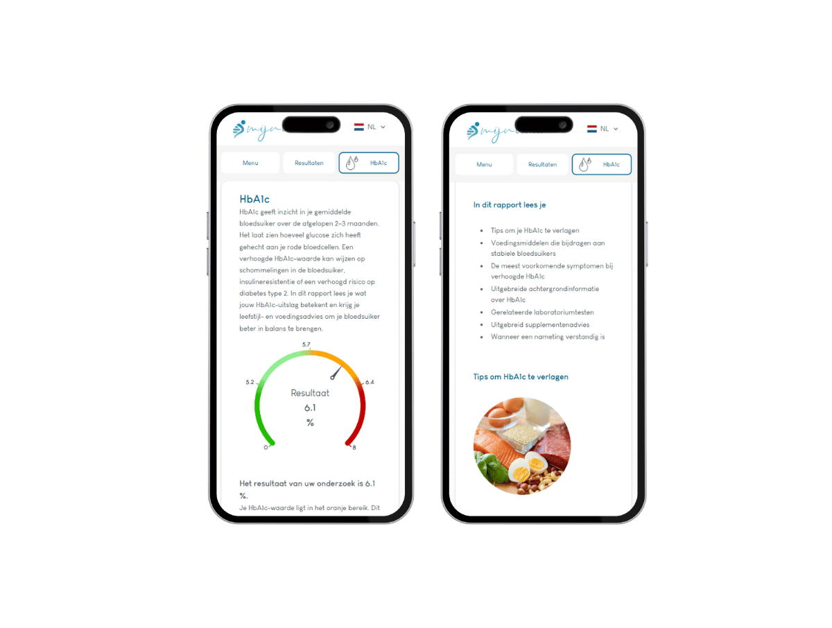 Het resultaat van jouw HbA1c bloedsuiker test op een mobiele telefoon