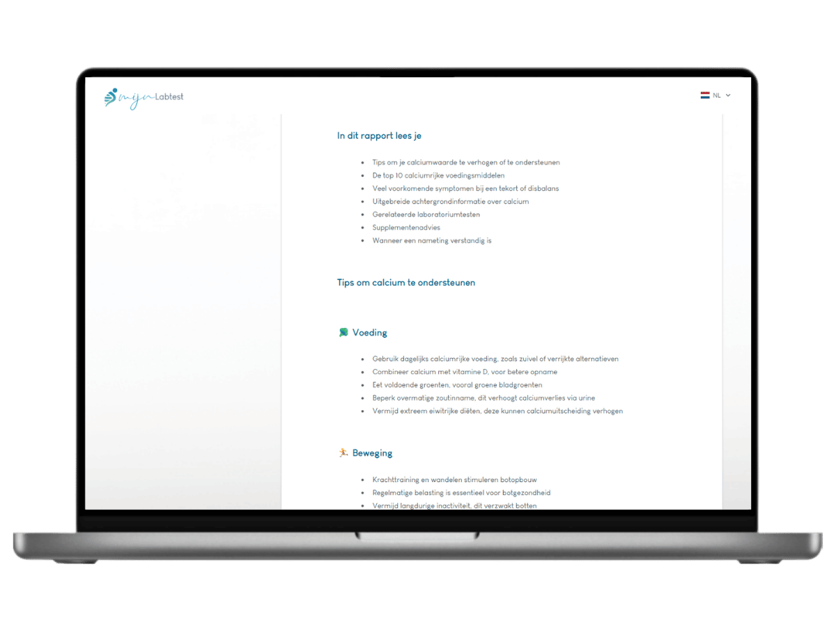Zo ziet het resultaat van jouw Mineralen uitslag er uit. Het is het meest complete rapport met AI integratie en leefstijl advies. Zo ziet het resultaat van jouw Mineralen uitslag er uit. Het is het meest complete rapport met AI integratie en leefstijl advies.