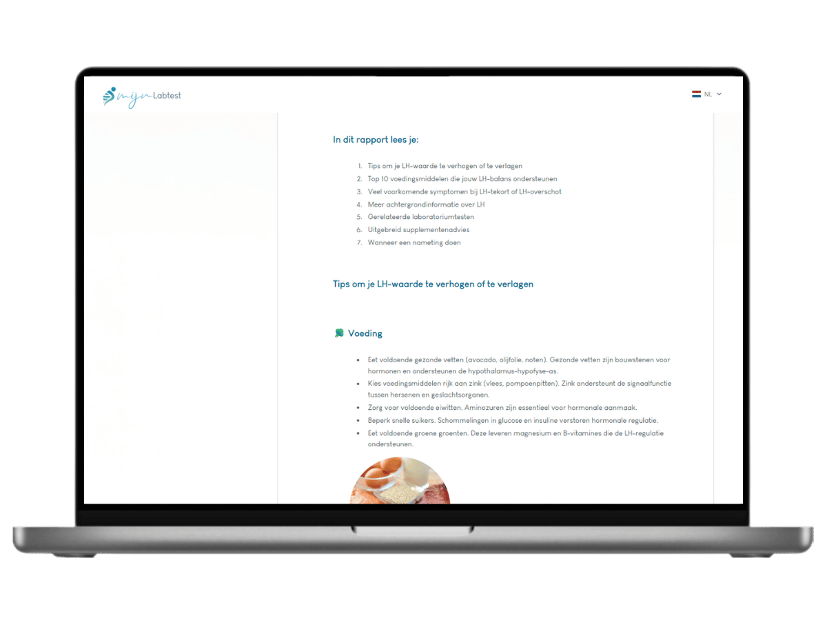 Zo ziet het resultaat van jouw LH test er uit. Het is het meest complete rapport met AI integratie en leefstijl advies.