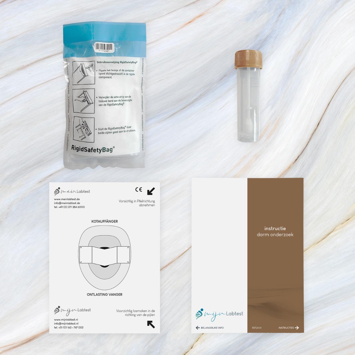De kit bevat alle materialen om de spijsverteringstest makkelijk zelf af te nemen. De kit bevat alle materialen om de spijsverteringstest makkelijk zelf af te nemen.
