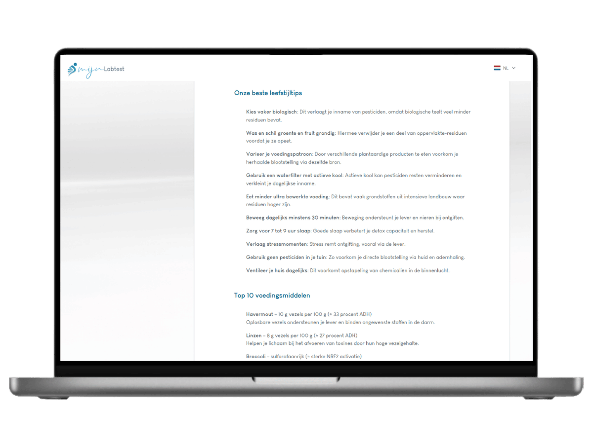 Het meest complete rapport met AI integratie en leefstijl advies.