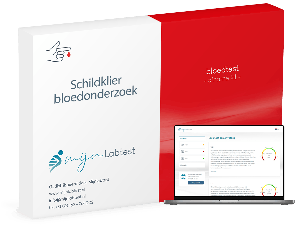 het schildklier profiel bloedonderzoek wordt afgenomen met een eenvoudige test kit die we naar je thuisadres opsturen 