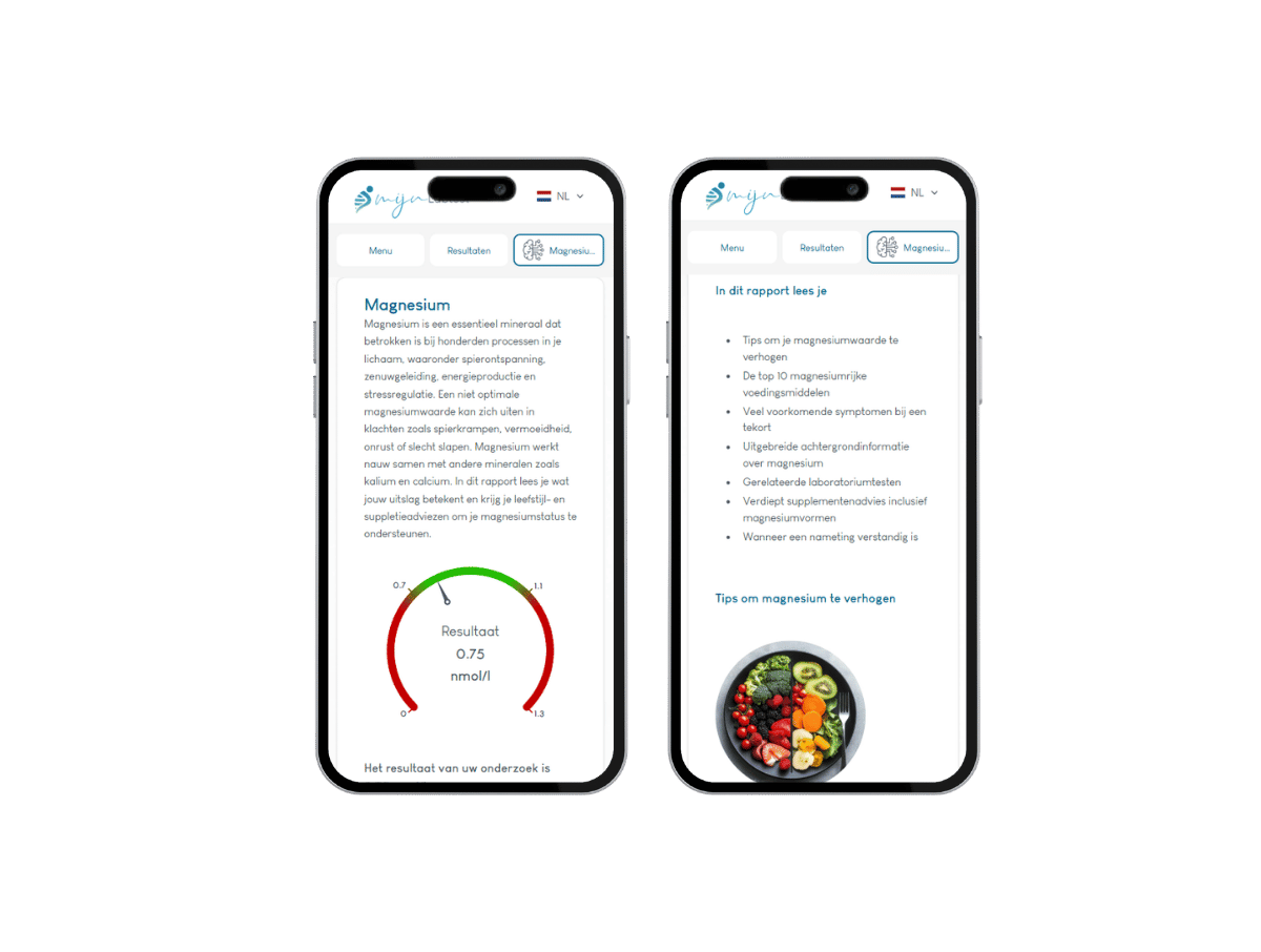 Het resultaat van de magnesium tekort test is eenvoudig af te lezen vanaf elk  device. 
