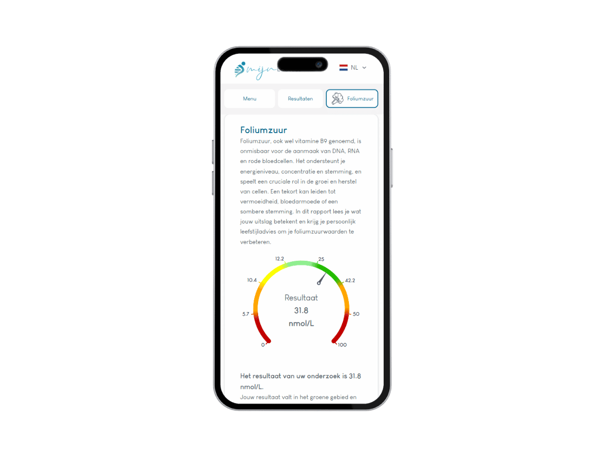 Het resultaat van je vitamine B test is eenvoudig af te lezen vanaf computer en telefoon. 