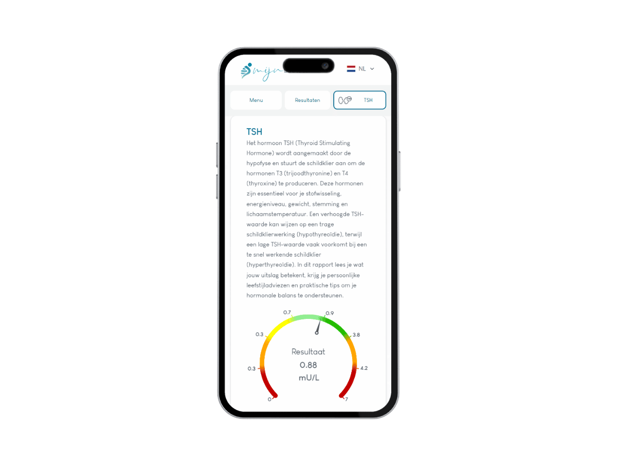 Zo ziet jouw TSH schildklier resultaat eruit op mobiel.