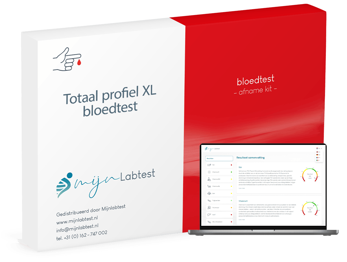 Dit is onze meest complete bloedtest om thuis af te nemen, het totaal profiel XL bloedtest. Eenvoudig via een vingerprik af te nemen. Je ontvangt een compleet rapport.