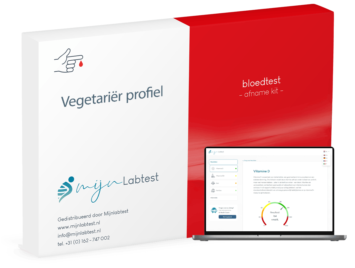 De vegetariër profiel bloedtest wordt per brievenbuspakketje naar je verzonden
