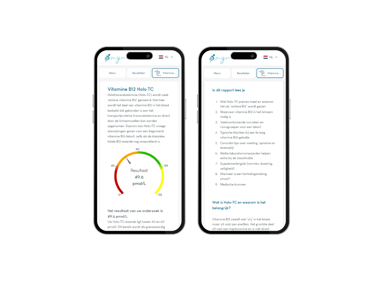 Dit is hoe jouw vitamine B12 test rapport er uit ziet op jouw mobiele telefoon